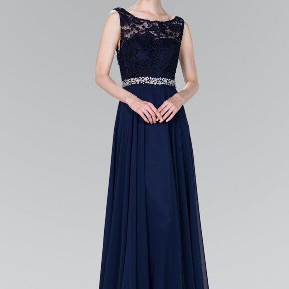 Scoop Neck Lace Bodice Evening Dress GSGL2420